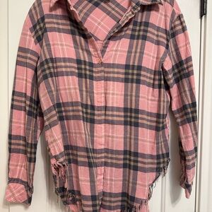 Plaid Shirt in Pink with raw distressed hem